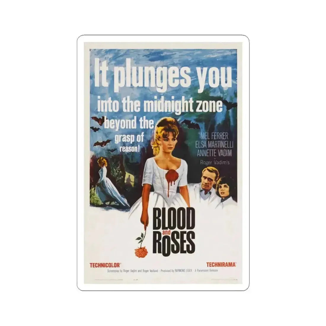 BLOOD AND ROSES 1960 Movie Poster - STICKER Vinyl Kiss-Cut Decal 4 Inch White - The Sticker Space