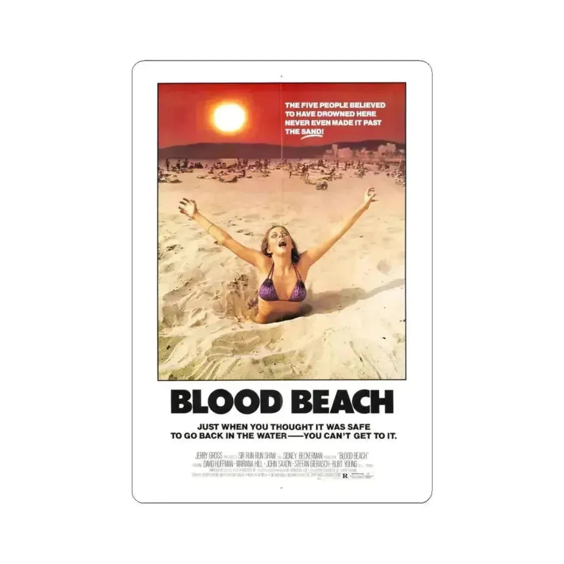 BLOOD BEACH 1981 Movie Poster - STICKER Vinyl Kiss-Cut Decal 3 Inch White - The Sticker Space