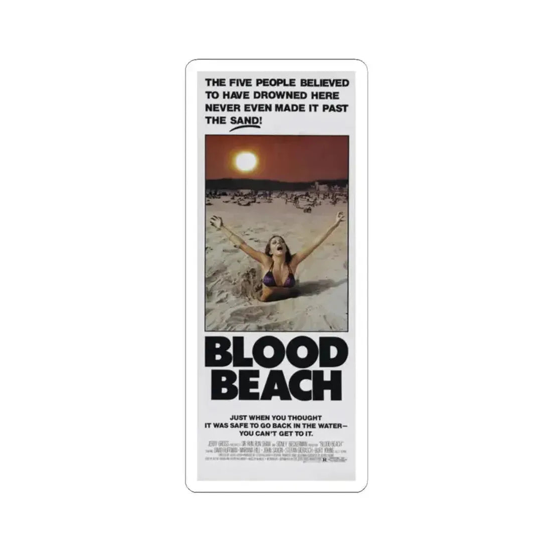 BLOOD BEACH (2) 1981 Movie Poster - STICKER Vinyl Kiss-Cut Decal 2 Inch White - The Sticker Space