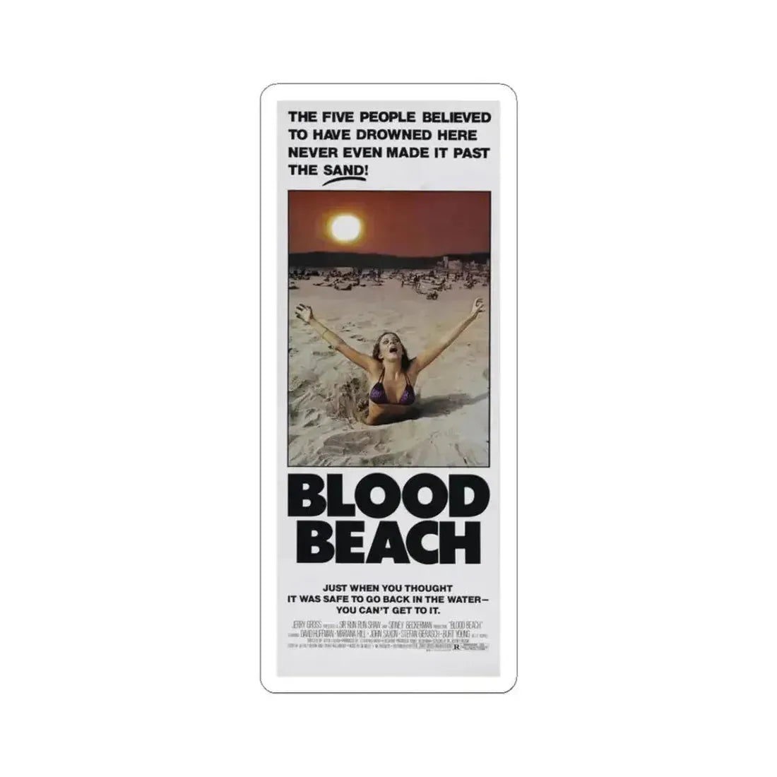 BLOOD BEACH (2) 1981 Movie Poster - STICKER Vinyl Kiss-Cut Decal 3 Inch White - The Sticker Space