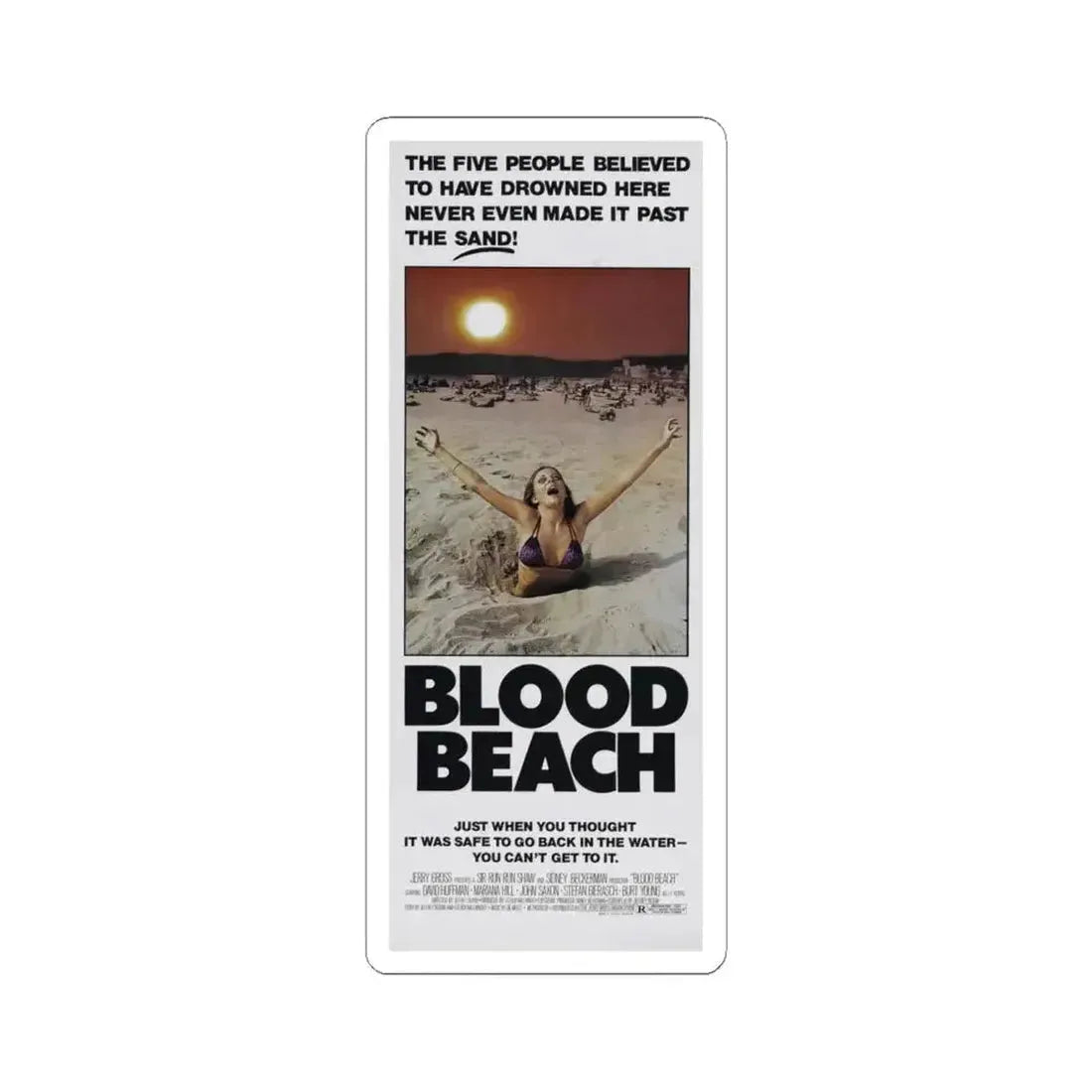 BLOOD BEACH (2) 1981 Movie Poster - STICKER Vinyl Kiss-Cut Decal 6 Inch White - The Sticker Space