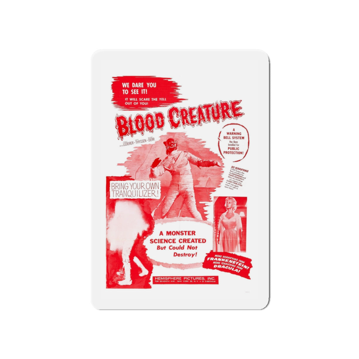 BLOOD CREATURE (TERROR IS A MAN) 1959 Movie Poster - Die-Cut Magnet-4" x 4"-The Sticker Space