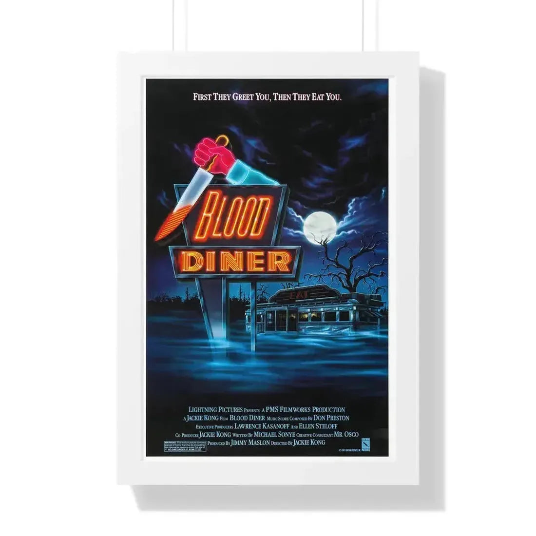 BLOOD DINER 1987 - Framed Movie Poster 16″ x 24″ White - The Sticker Space