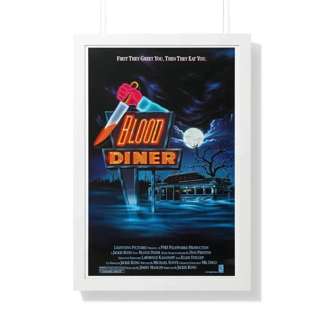 BLOOD DINER 1987 - Framed Movie Poster 20" x 30" White - The Sticker Space