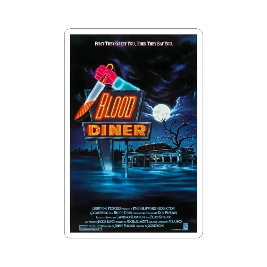 Blood Diner 1987 Movie Poster - STICKER Vinyl Kiss-Cut Decal 3 Inch White - The Sticker Space