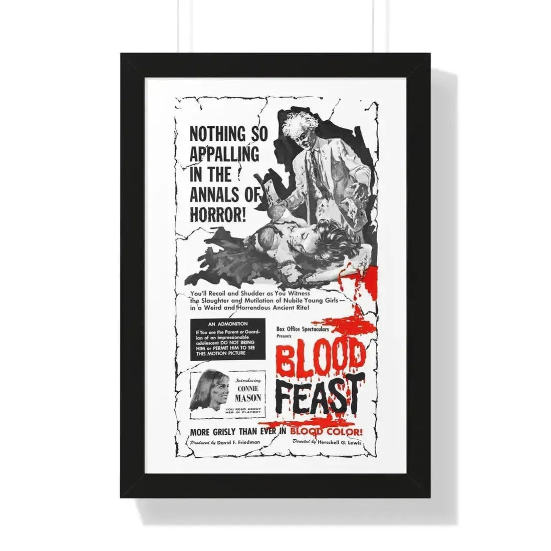 BLOOD FEAST 1963 - Framed Movie Poster 16″ x 24″ Black - The Sticker Space