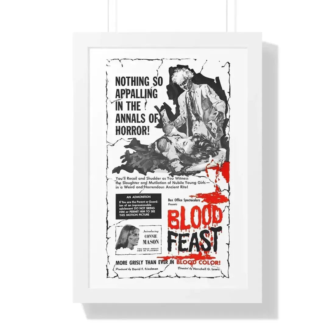 BLOOD FEAST 1963 - Framed Movie Poster 16″ x 24″ White - The Sticker Space