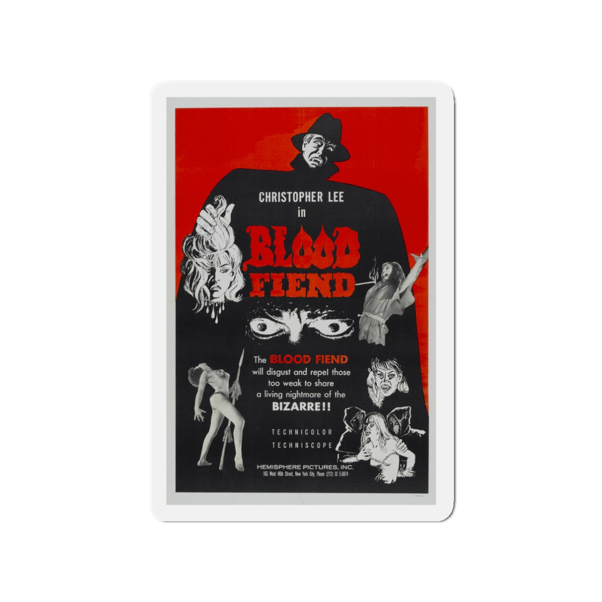 BLOOD FIEND 1967 Movie Poster - Die-Cut Magnet-3" x 3"-The Sticker Space