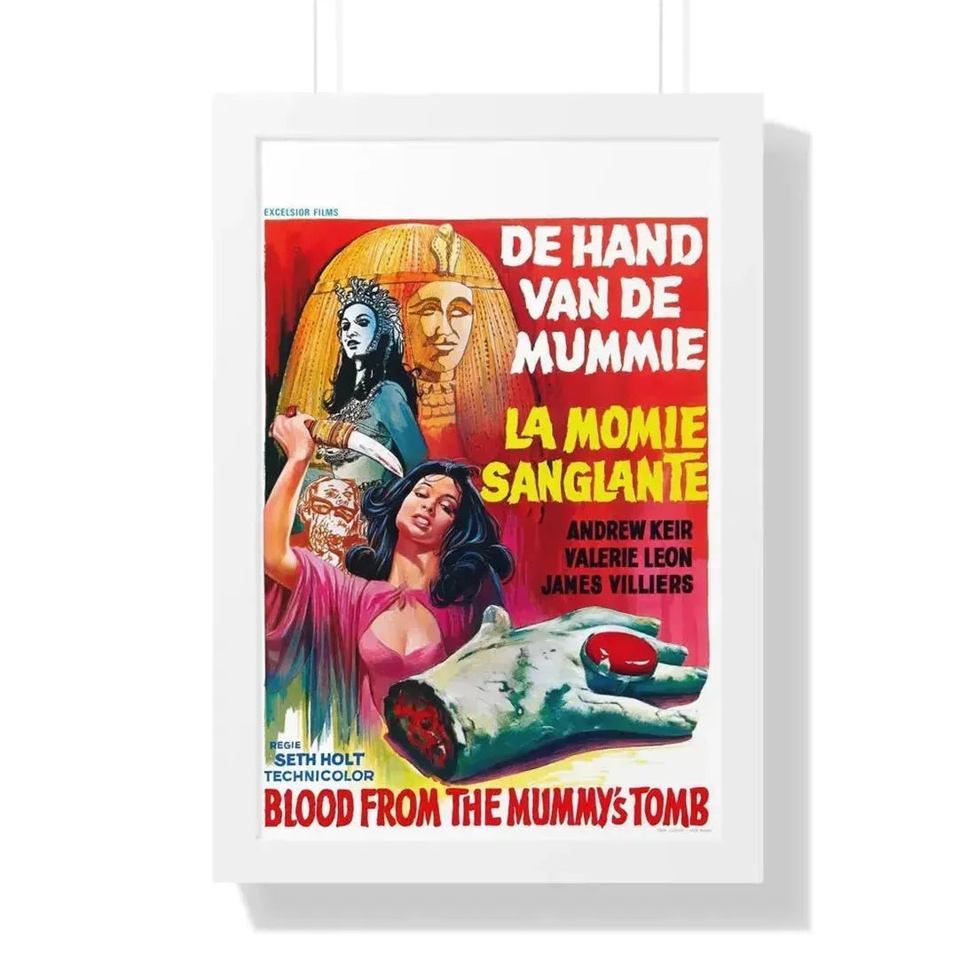 BLOOD FROM THE MUMMY'S TOMB (BELGIAN) 1971 - Framed Movie Poster 16″ x 24″ White - The Sticker Space