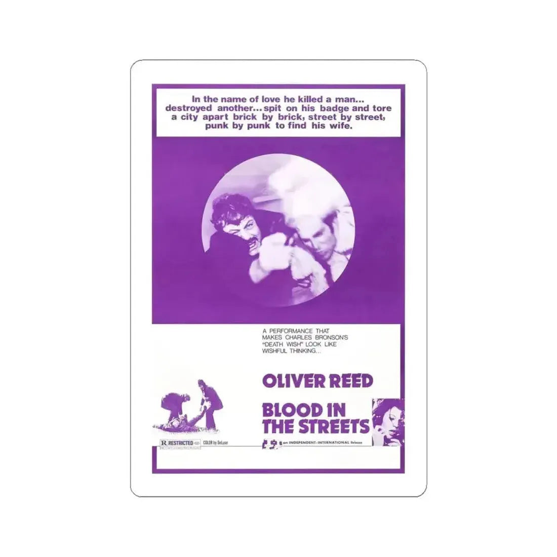 BLOOD IN THE STREETS 1973 Movie Poster - STICKER Vinyl Kiss-Cut Decal 4 Inch White - The Sticker Space