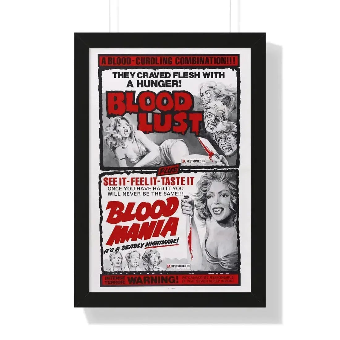 BLOOD LUST & BLOOD MANIA 1970 - Framed Movie Poster 16″ x 24″ Black - The Sticker Space