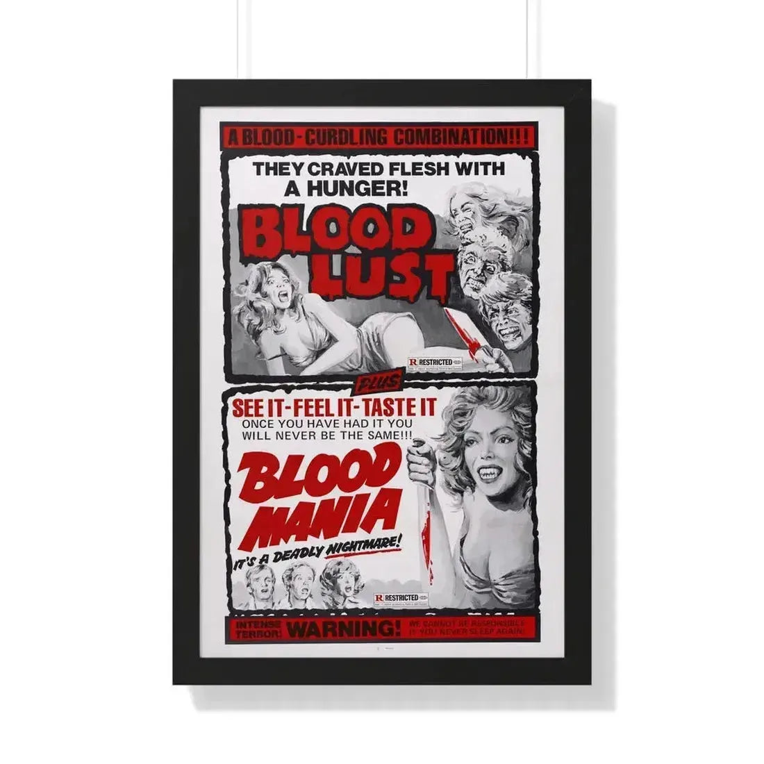 BLOOD LUST & BLOOD MANIA 1970 - Framed Movie Poster 20" x 30" Black - The Sticker Space