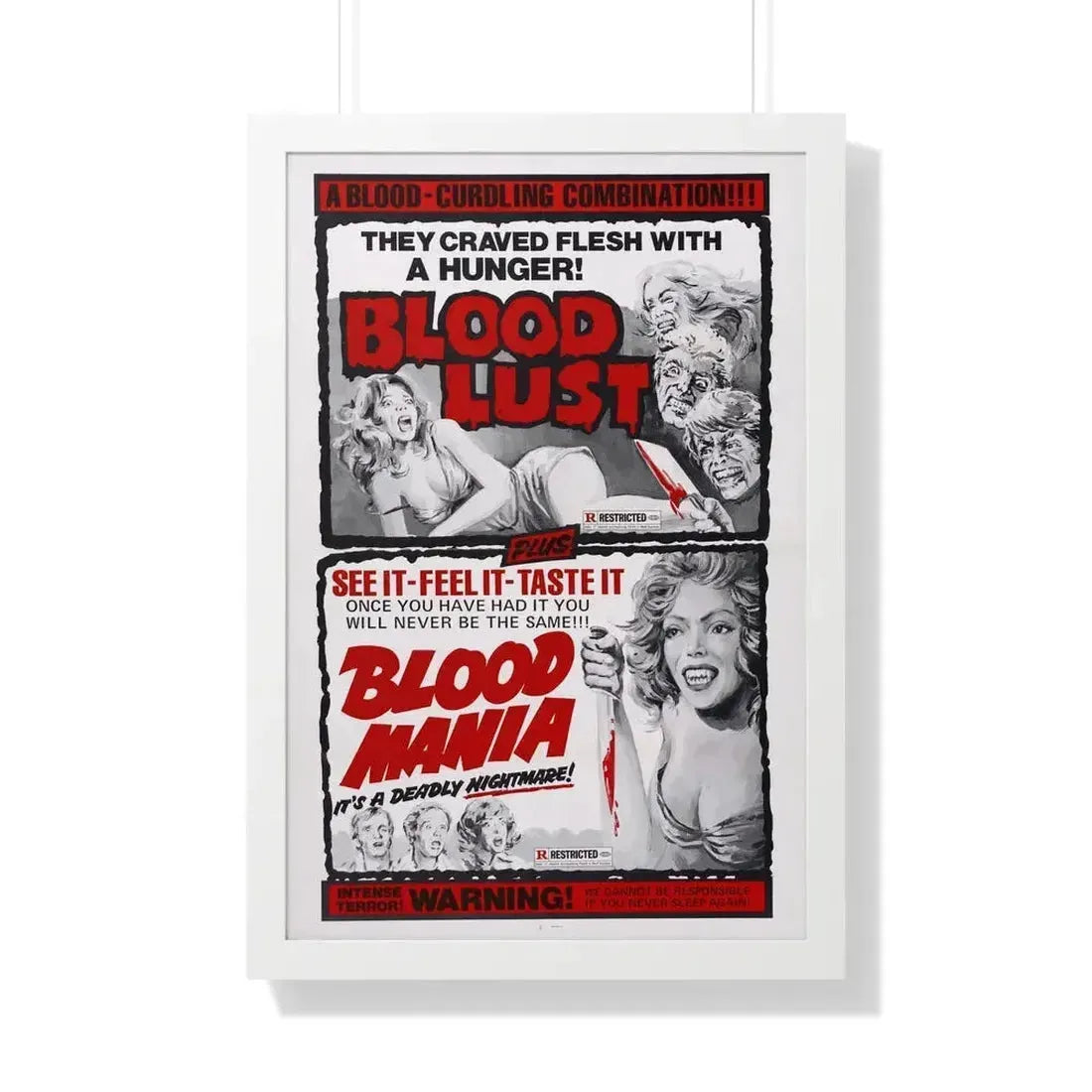 BLOOD LUST & BLOOD MANIA 1970 - Framed Movie Poster 20" x 30" White - The Sticker Space