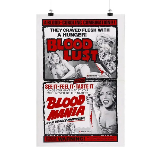 BLOOD LUST & BLOOD MANIA 1970 - Paper Movie Poster 12″ x 18″ Matte - The Sticker Space