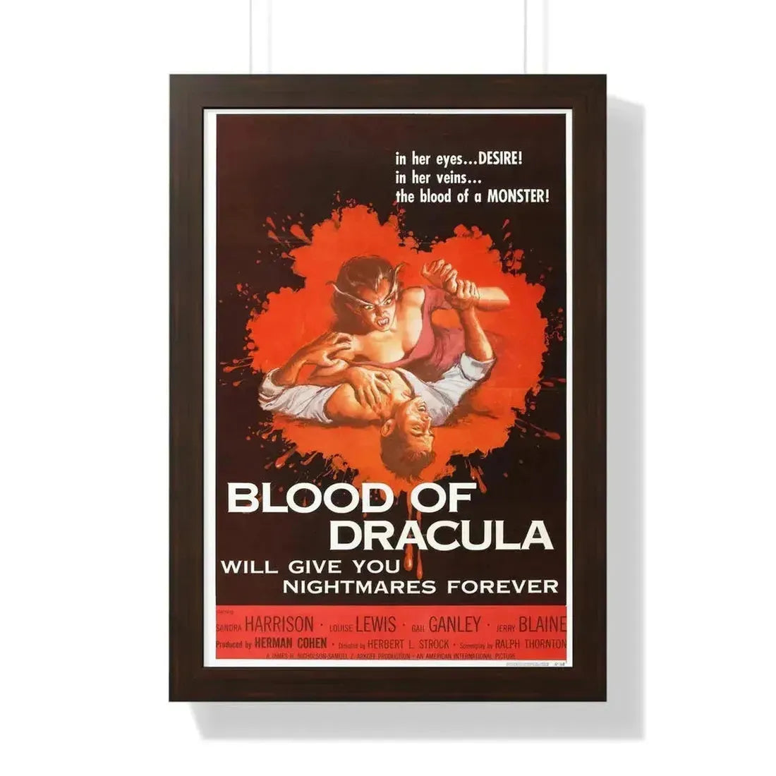 BLOOD OF DRACULA 1957 - Framed Movie Poster 16″ x 24″ Walnut - The Sticker Space