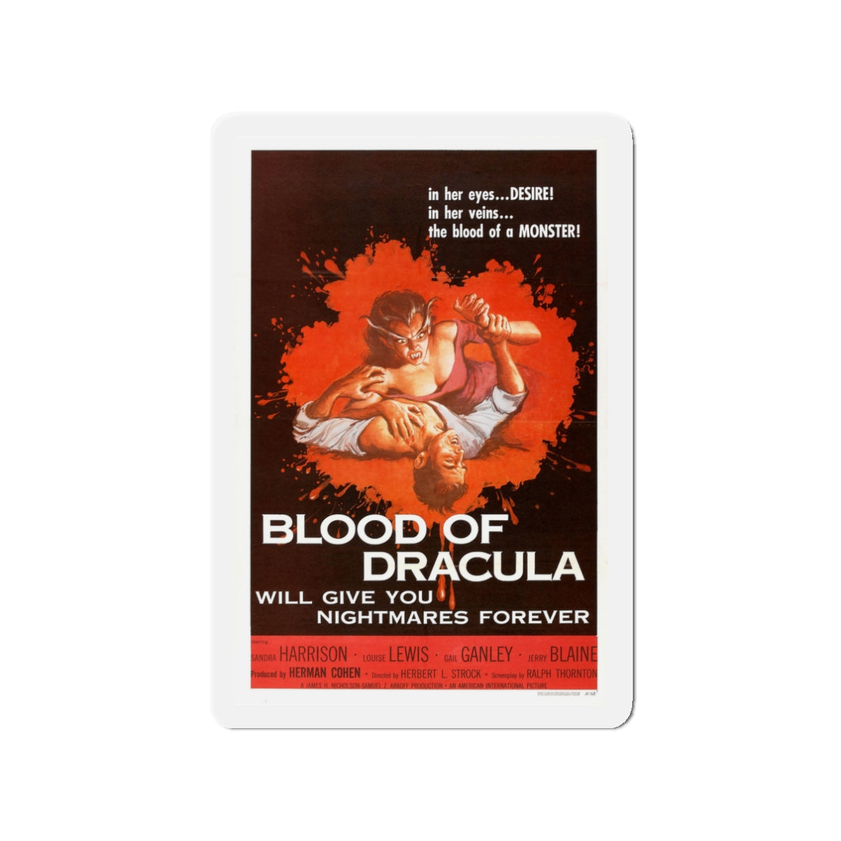 BLOOD OF DRACULA 1957 Movie Poster - Die-Cut Magnet-3" x 3"-The Sticker Space