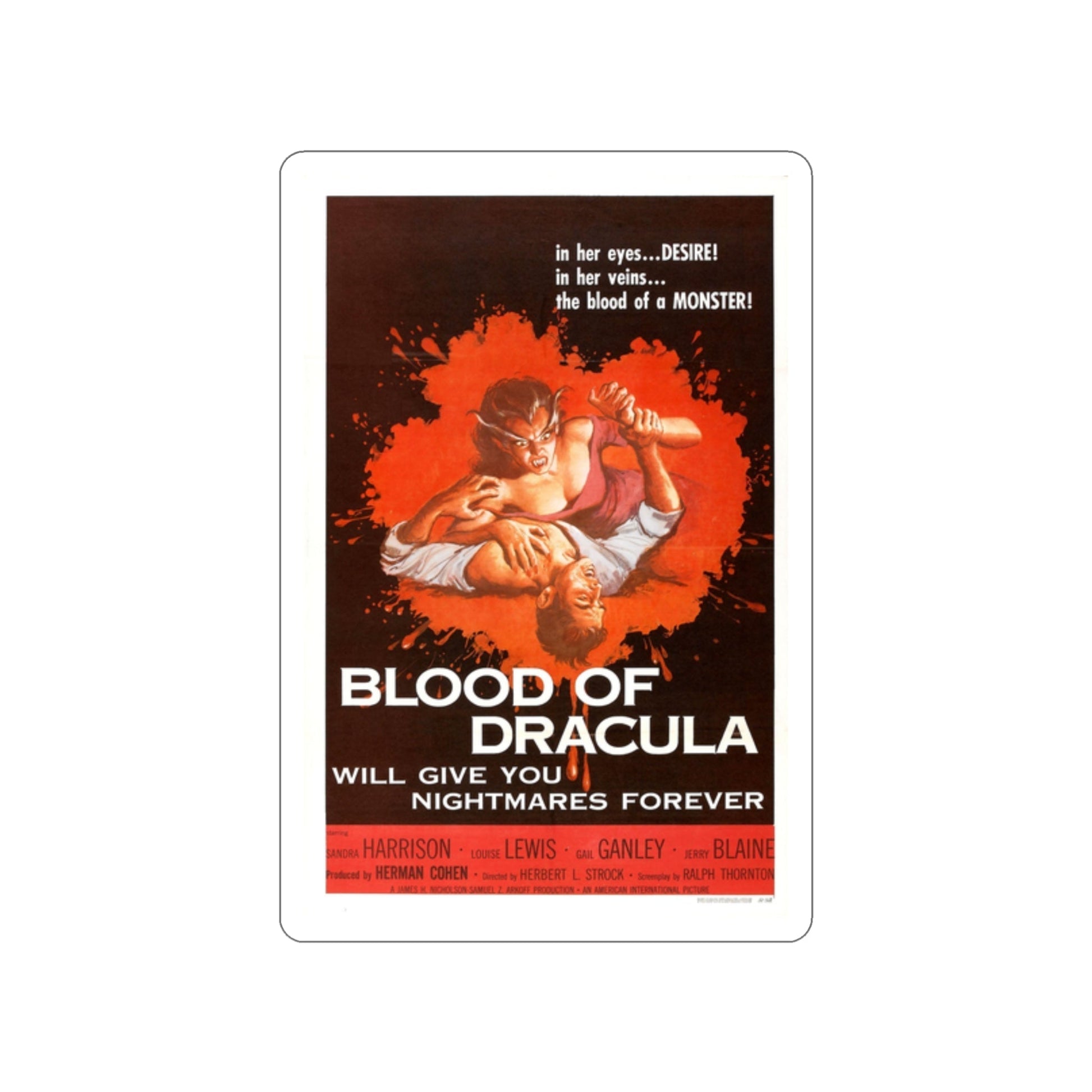 BLOOD OF DRACULA 1957 Movie Poster STICKER Vinyl Die-Cut Decal-2 Inch-The Sticker Space