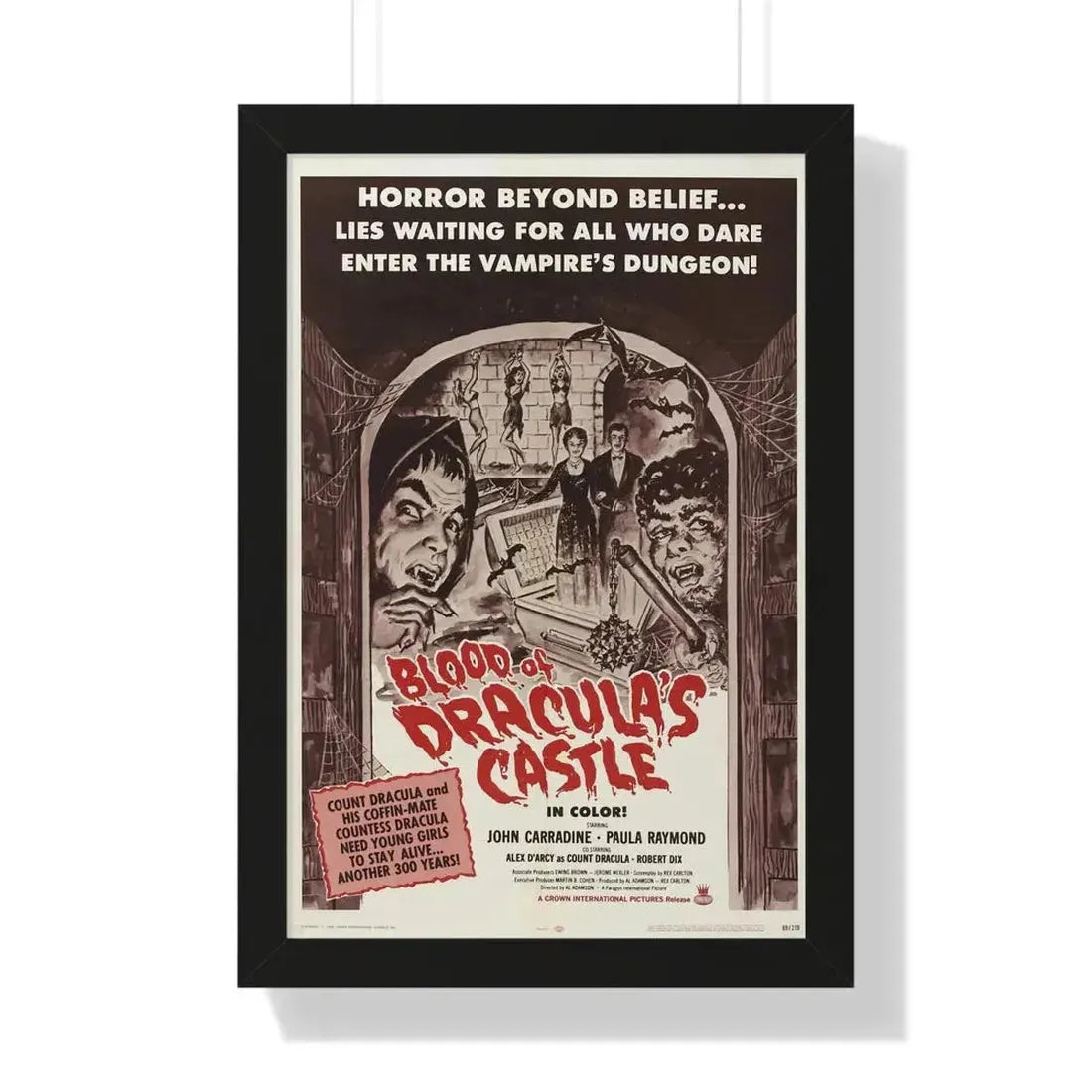 BLOOD OF DRACULA'S CASTLE 1969 - Framed Movie Poster 16″ x 24″ Black - The Sticker Space