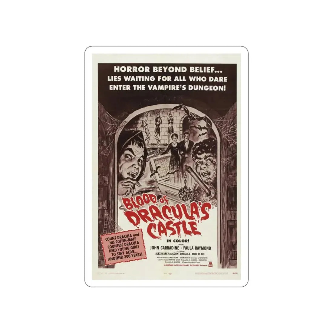 BLOOD OF DRACULA'S CASTLE 1969 Movie Poster STICKER Vinyl Die-Cut Decal 3 Inch - The Sticker Space