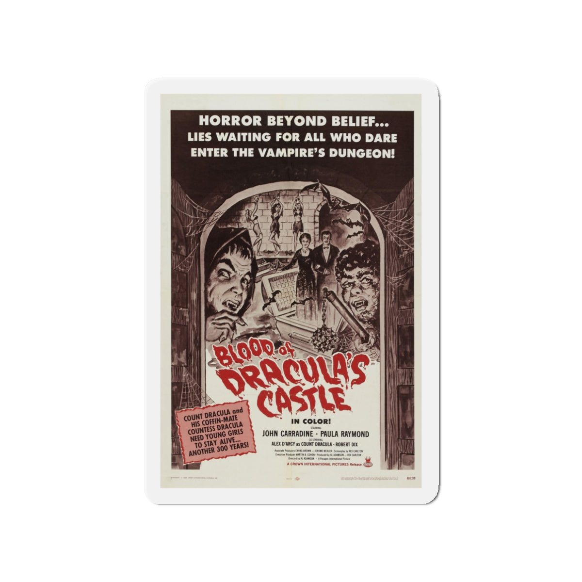 BLOOD OF DRACULA'S CASTLE 1969 Movie Poster - Die-Cut Magnet-3" x 3"-The Sticker Space