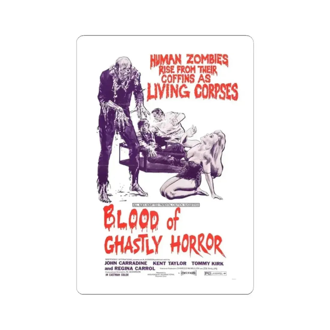 BLOOD OF GHASTLY HORROR 1971 Movie Poster - STICKER Vinyl Kiss-Cut Decal 2 Inch White - The Sticker Space