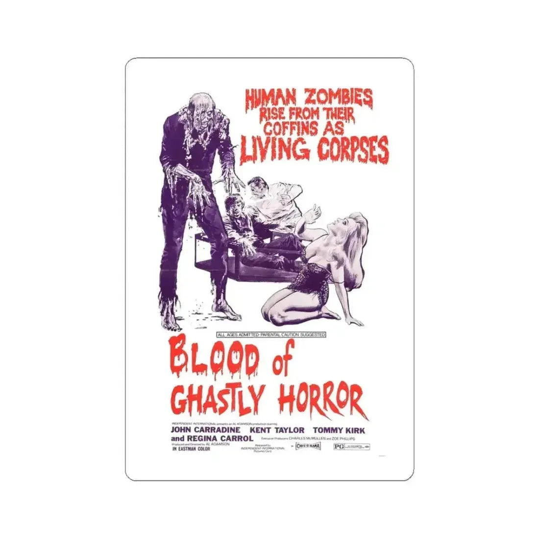 BLOOD OF GHASTLY HORROR 1971 Movie Poster - STICKER Vinyl Kiss-Cut Decal 3 Inch White - The Sticker Space