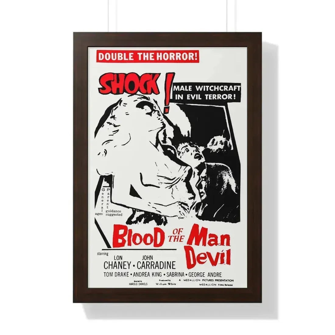BLOOD OF THE MAN DEVIL (HOUSE OF THE BLACK DEATH) 1965 - Framed Movie Poster 16″ x 24″ Walnut - The Sticker Space