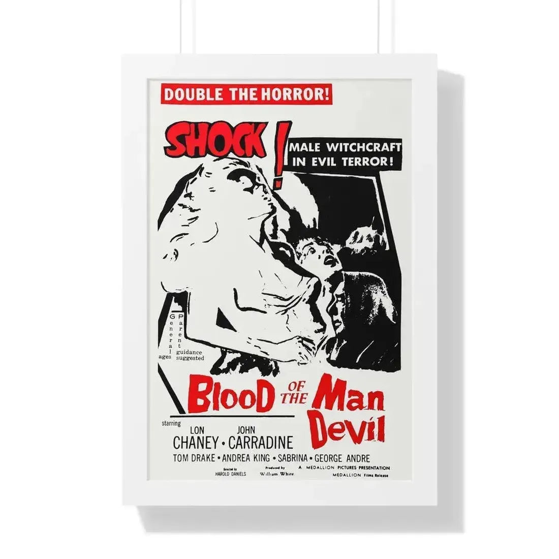 BLOOD OF THE MAN DEVIL (HOUSE OF THE BLACK DEATH) 1965 - Framed Movie Poster 16″ x 24″ White - The Sticker Space