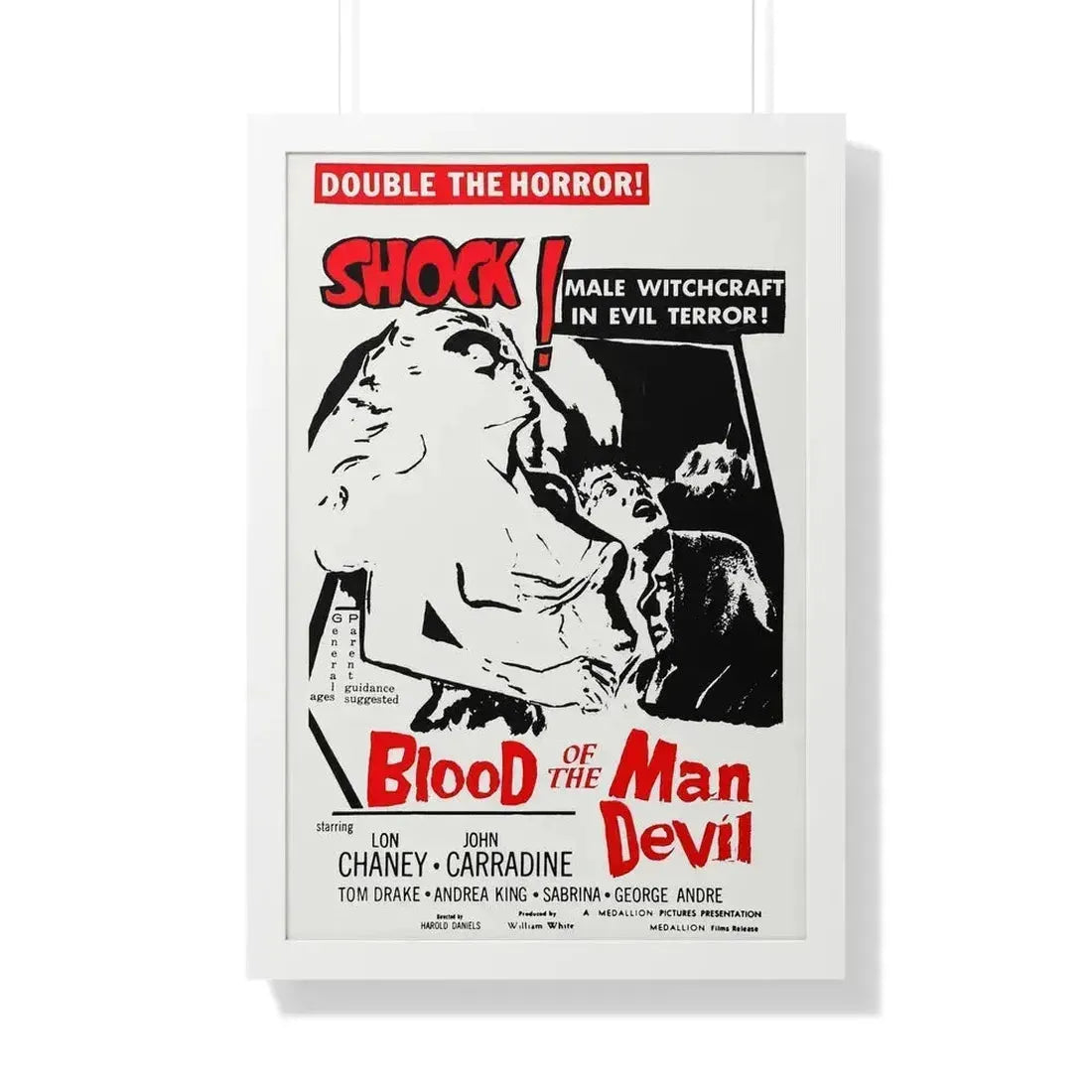 BLOOD OF THE MAN DEVIL (HOUSE OF THE BLACK DEATH) 1965 - Framed Movie Poster 20" x 30" White - The Sticker Space