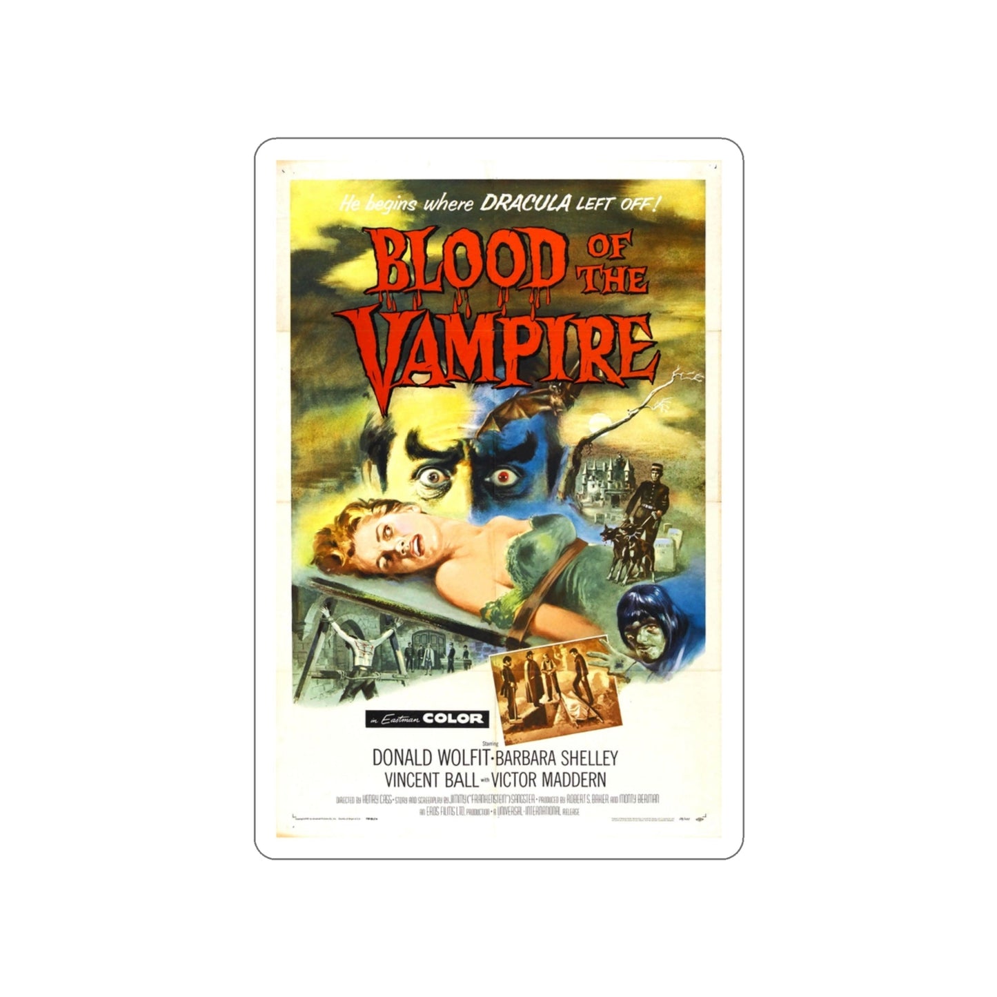 BLOOD OF THE VAMPIRE 1958 Movie Poster STICKER Vinyl Die-Cut Decal-3 Inch-The Sticker Space