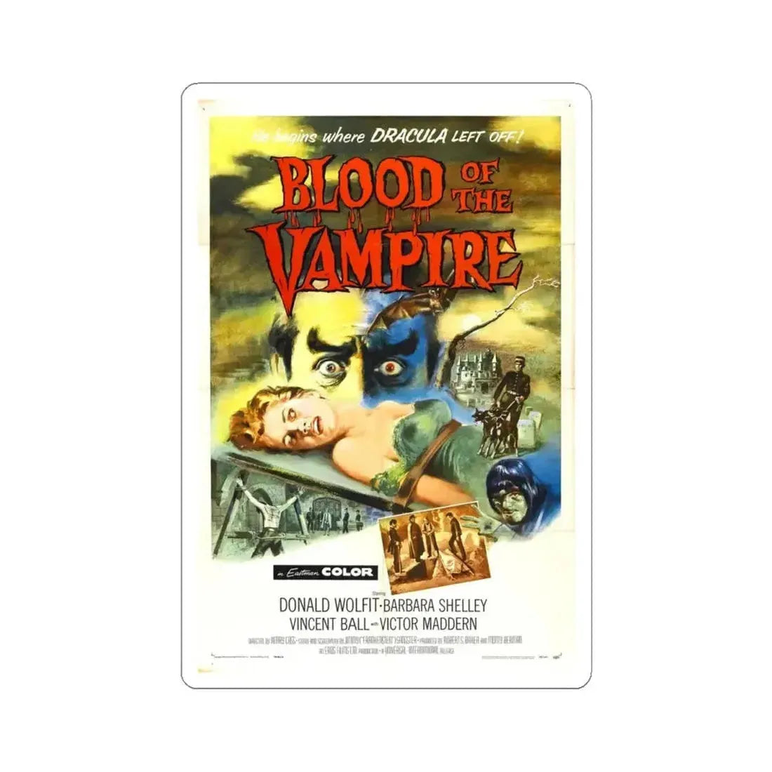 BLOOD OF THE VAMPIRE 1958 Movie Poster - STICKER Vinyl Kiss-Cut Decal 4 Inch White - The Sticker Space