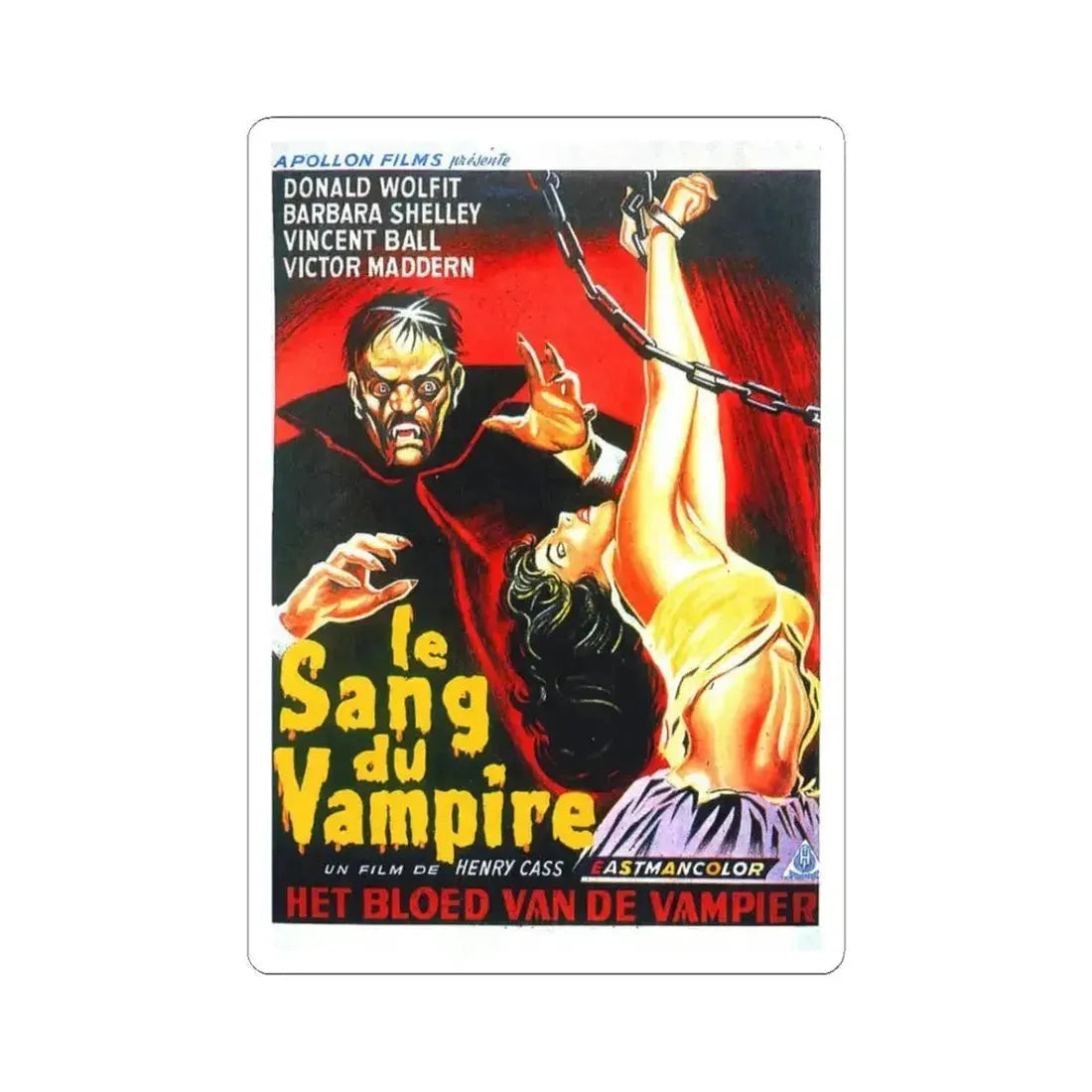 BLOOD OF THE VAMPIRE (BELGIAN) 1958 Movie Poster - STICKER Vinyl Kiss-Cut Decal 3 Inch White - The Sticker Space