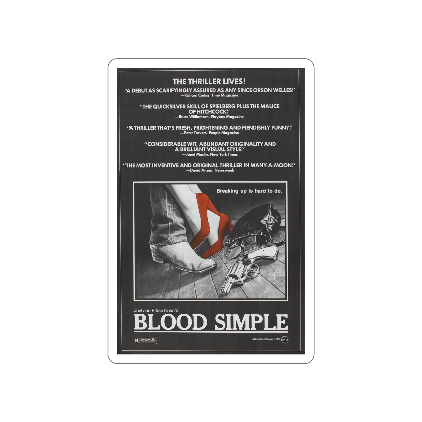 BLOOD SIMPLE (2) 1984 Movie Poster STICKER Vinyl Die-Cut Decal-5 Inch-The Sticker Space