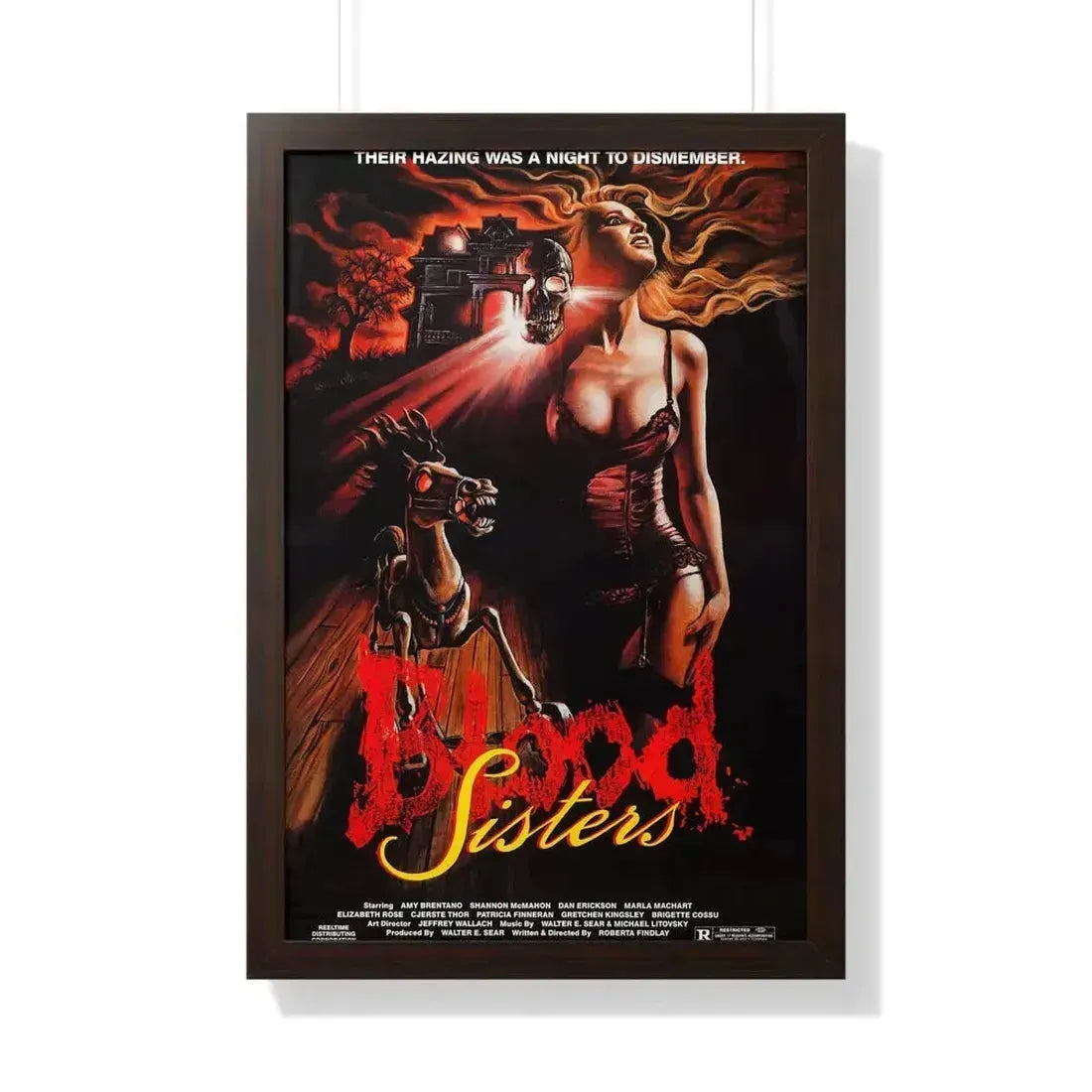 BLOOD SISTERS 1987 - Framed Movie Poster 20" x 30" Walnut - The Sticker Space