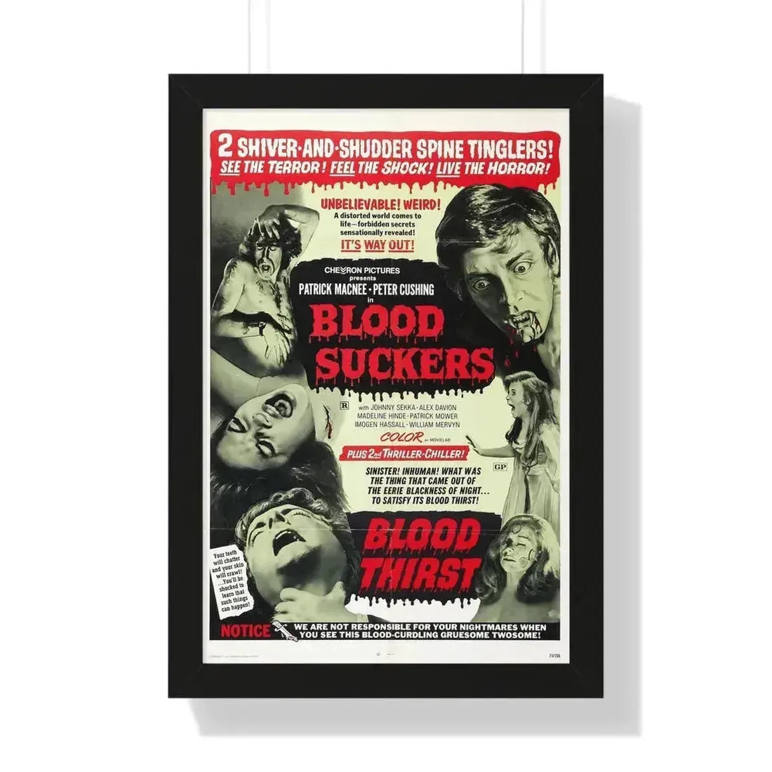 BLOOD SUCKERS & BLOOD THIRST 1971 - Framed Movie Poster 16″ x 24″ Black - The Sticker Space