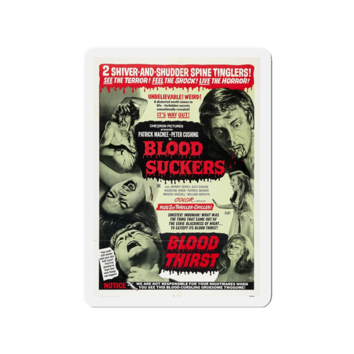 BLOOD SUCKERS & BLOOD THIRST 1971 Movie Poster - Die-Cut Magnet-2" x 2"-The Sticker Space