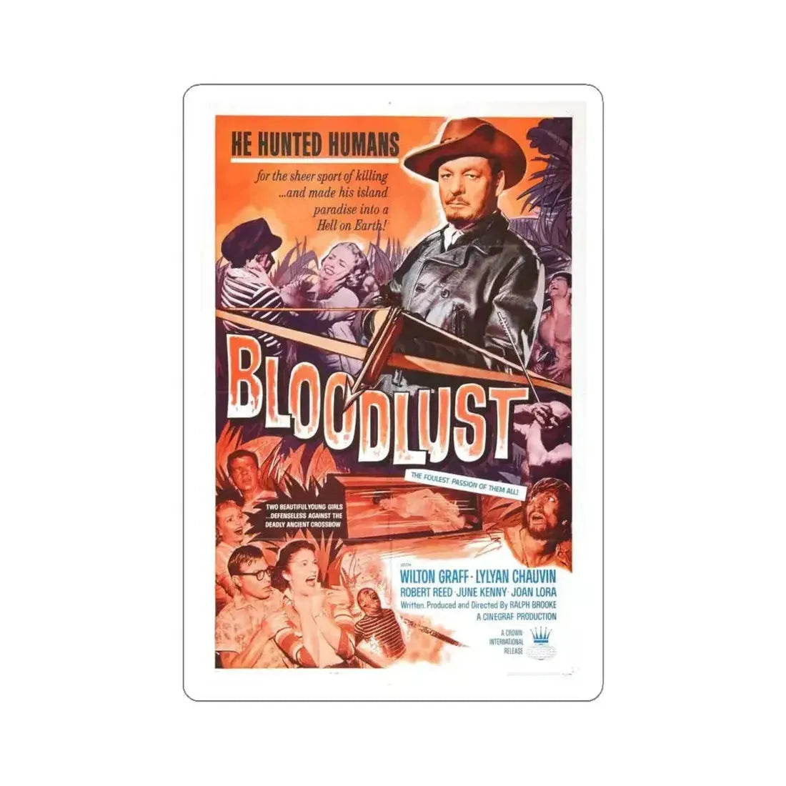 BLOODLUST 1961 Movie Poster - STICKER Vinyl Kiss-Cut Decal 6 Inch White - The Sticker Space