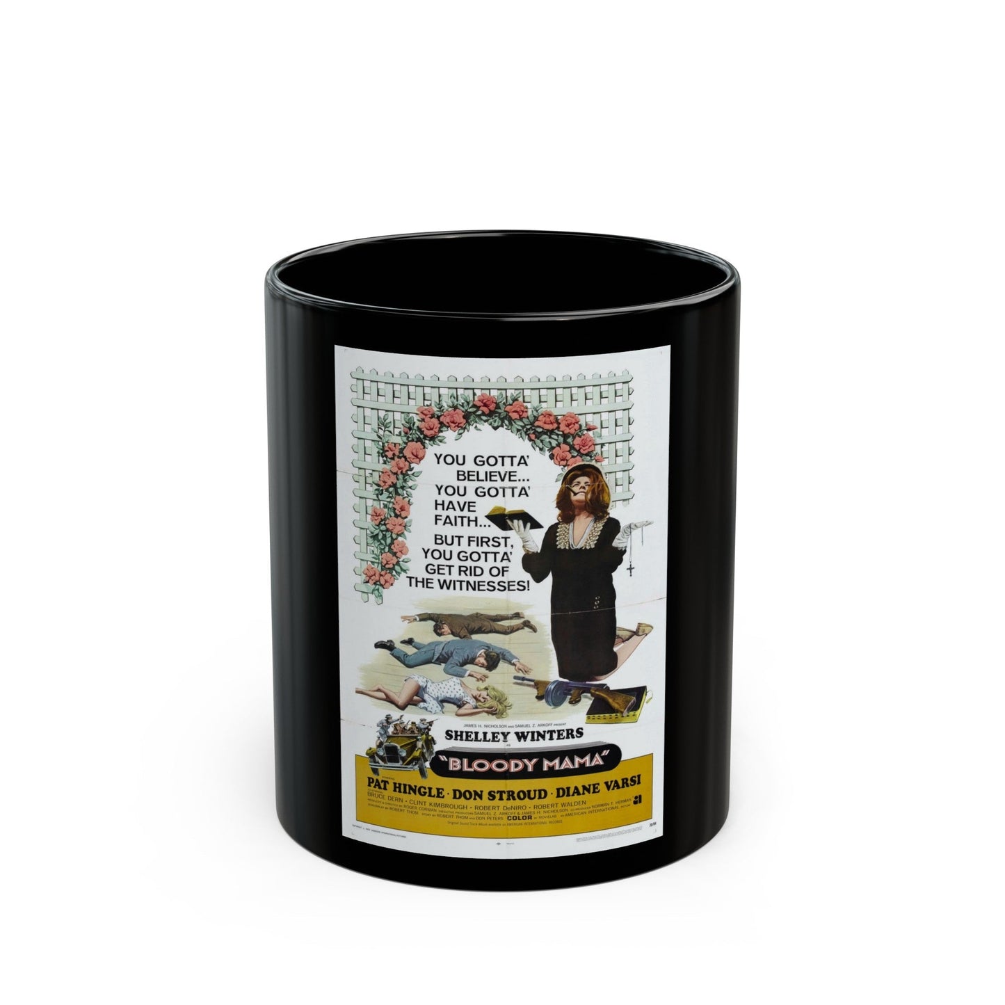 BLOODY MAMA 1970 Movie Poster - Black Coffee Mug-11oz-The Sticker Space