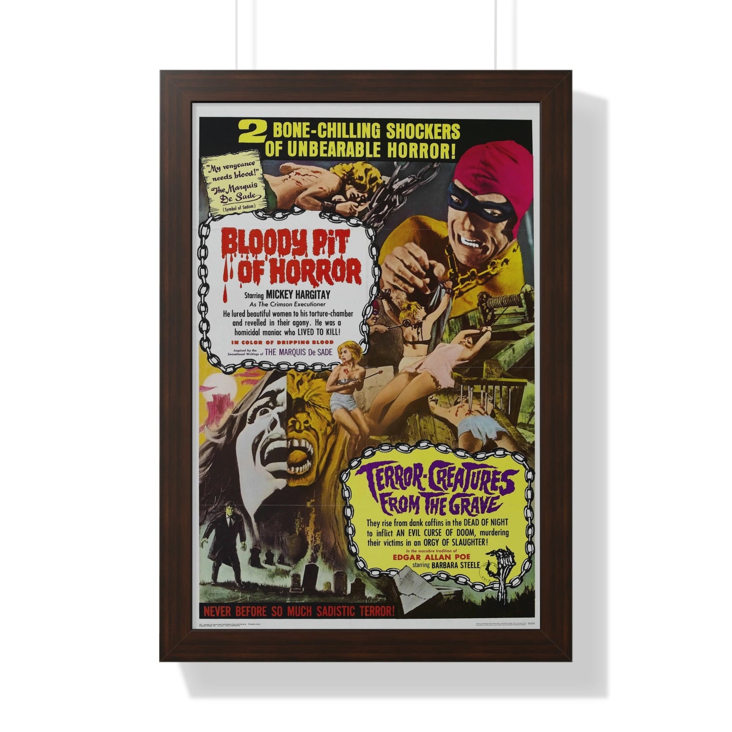 BLOODY PIT OF HORROR +TERROR CREATURES FROM THE GRAVE 1965 - Framed Movie Poster-16″ x 24″-The Sticker Space