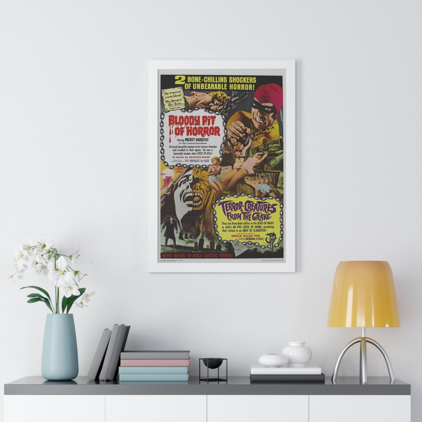 BLOODY PIT OF HORROR +TERROR CREATURES FROM THE GRAVE 1965 - Framed Movie Poster-The Sticker Space