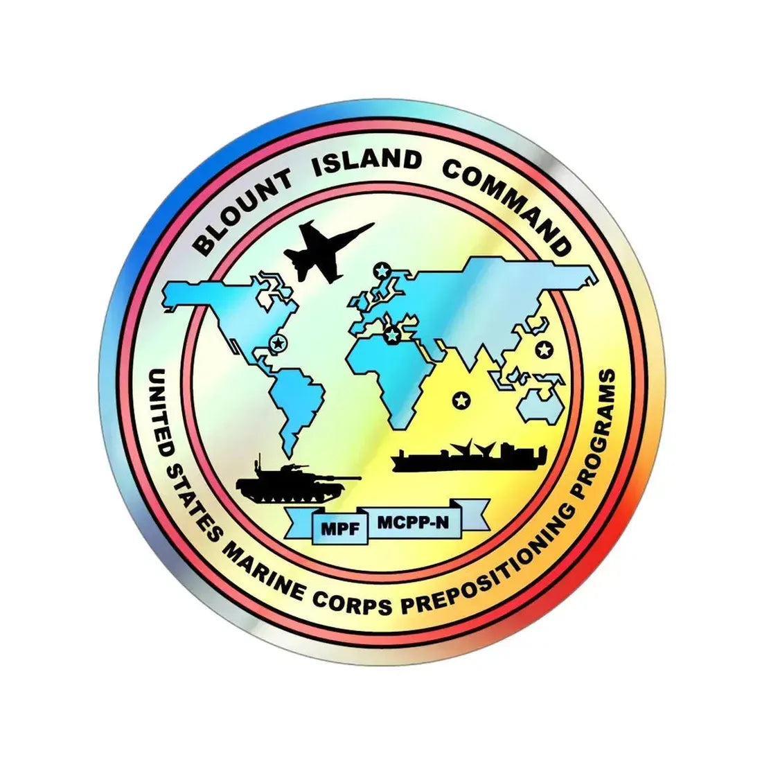 Blowout Island Command United States Marine Corps Prepositioning Programs (USMC) Holographic STICKER Die-Cut Vinyl Decal 4 Inch Holographic - The Sticker Space