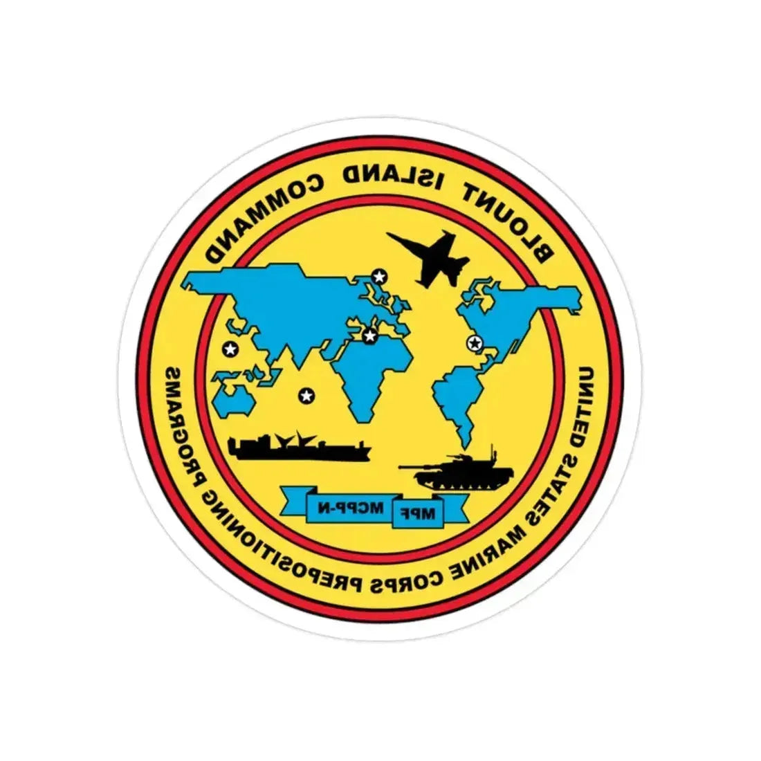 Blowout Island Command United States Marine Corps Prepositioning Programs (USMC) REVERSE PRINT Transparent Die-Cut STICKER 2 Inch Die-Cut Transparent - The Sticker Space