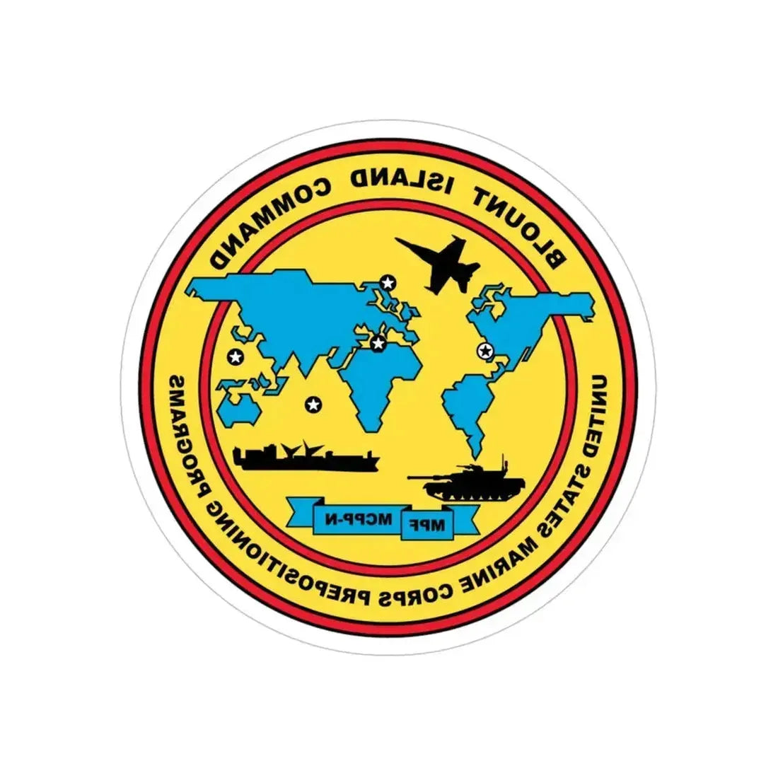 Blowout Island Command United States Marine Corps Prepositioning Programs (USMC) REVERSE PRINT Transparent Die-Cut STICKER 4 Inch Die-Cut Transparent - The Sticker Space