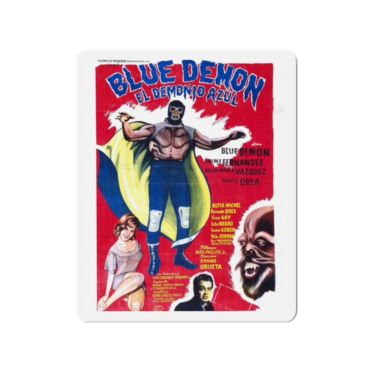 BLUE DEMON 1965 Movie Poster - Die-Cut Magnet-2" x 2"-The Sticker Space