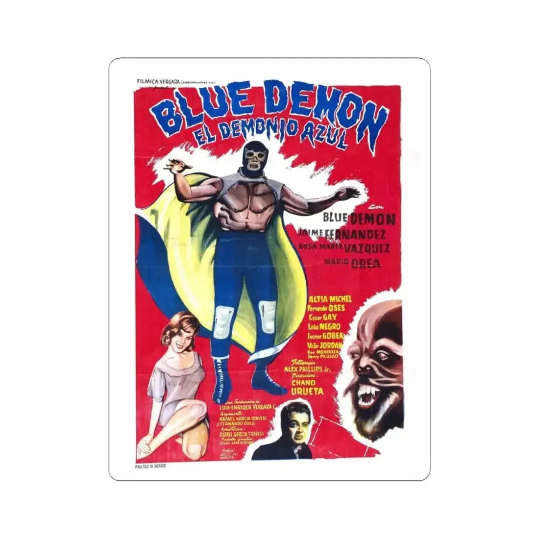BLUE DEMON 1965 Movie Poster - STICKER Vinyl Kiss-Cut Decal 3 Inch White - The Sticker Space