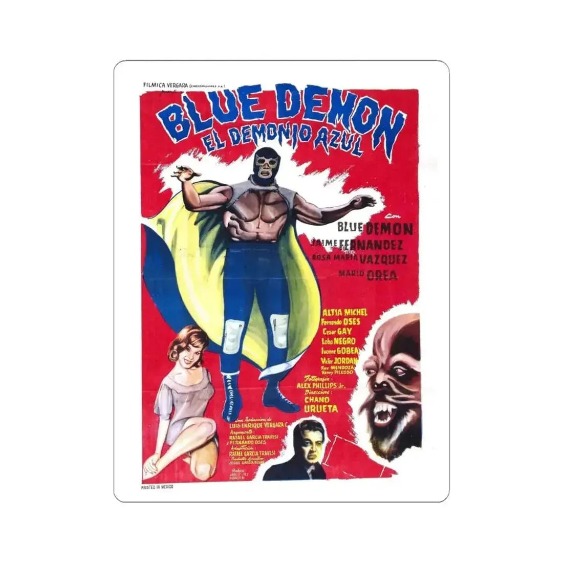 BLUE DEMON 1965 Movie Poster - STICKER Vinyl Kiss-Cut Decal 4 Inch White - The Sticker Space