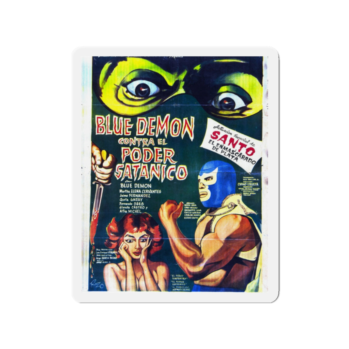 BLUE DEMON VS SATANIC POWER 1966 Movie Poster - Die-Cut Magnet-2" x 2"-The Sticker Space