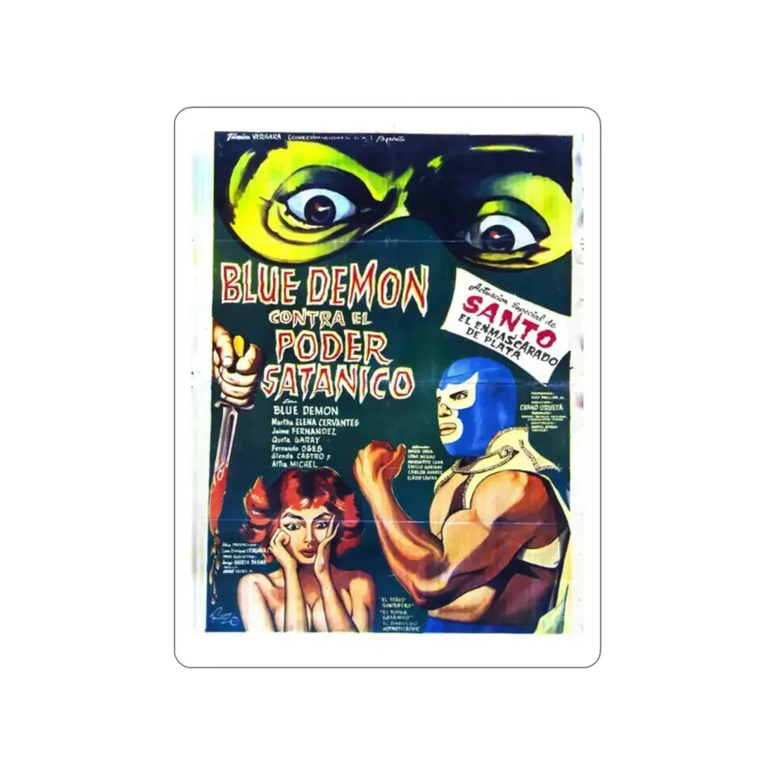 BLUE DEMON VS SATANIC POWER 1966 Movie Poster STICKER Vinyl Die-Cut Decal - The Sticker Space