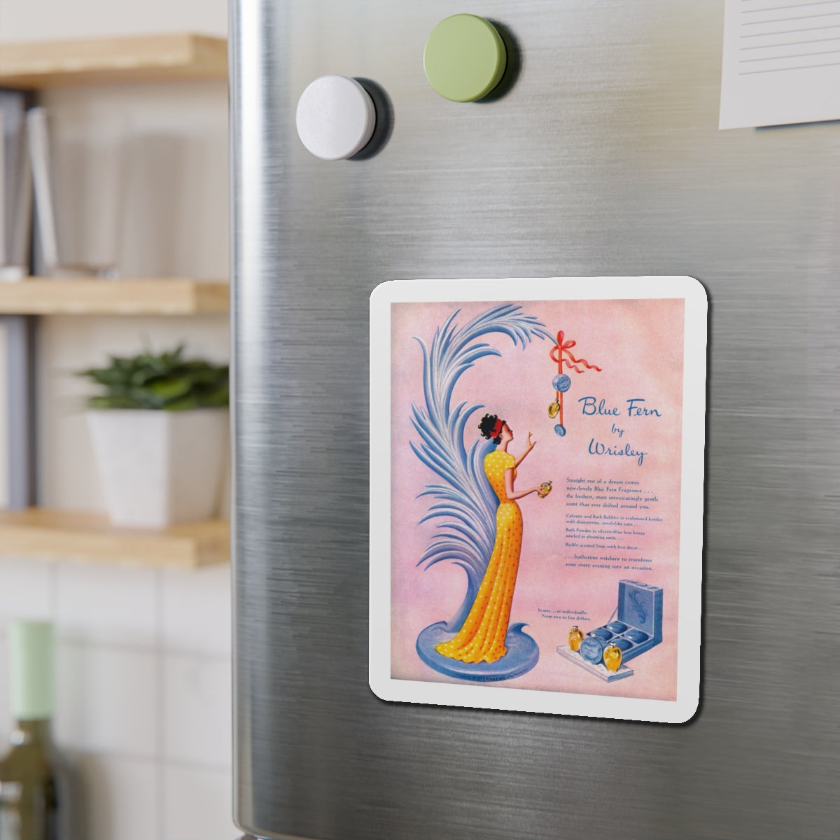 Blue Fern by Wrisley, 1948 (Magazine Illustration) Refrigerator Magnet-The Sticker Space