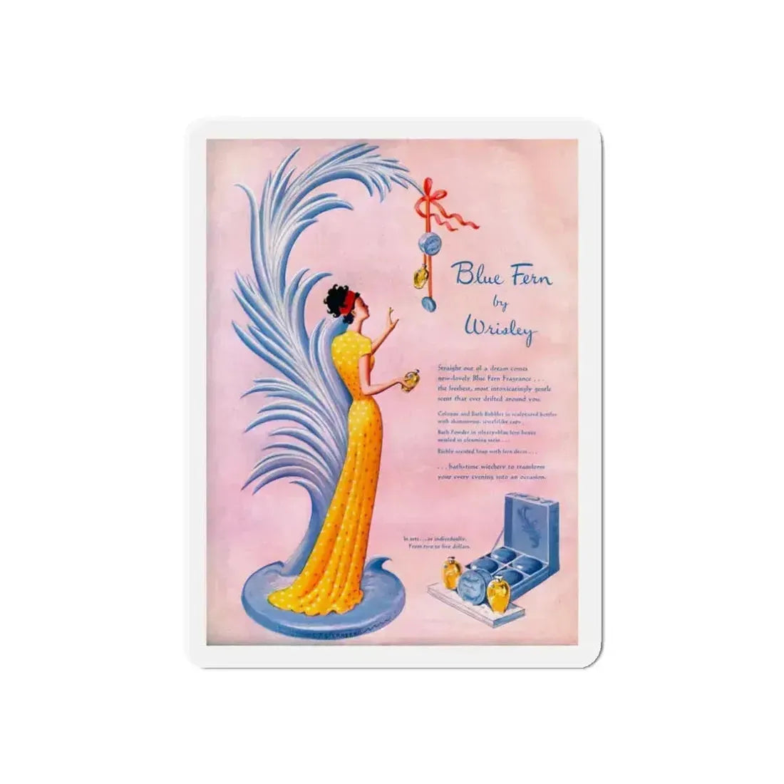 Blue Fern by Wrisley, 1948 (Magazine Illustration) Refrigerator Magnet 3 Inch Die-Cut - The Sticker Space